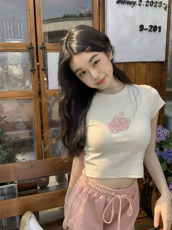 緊身正肩短袖T恤女夏季新款辣妹修身顯瘦設計感短款甜辣chic上衣