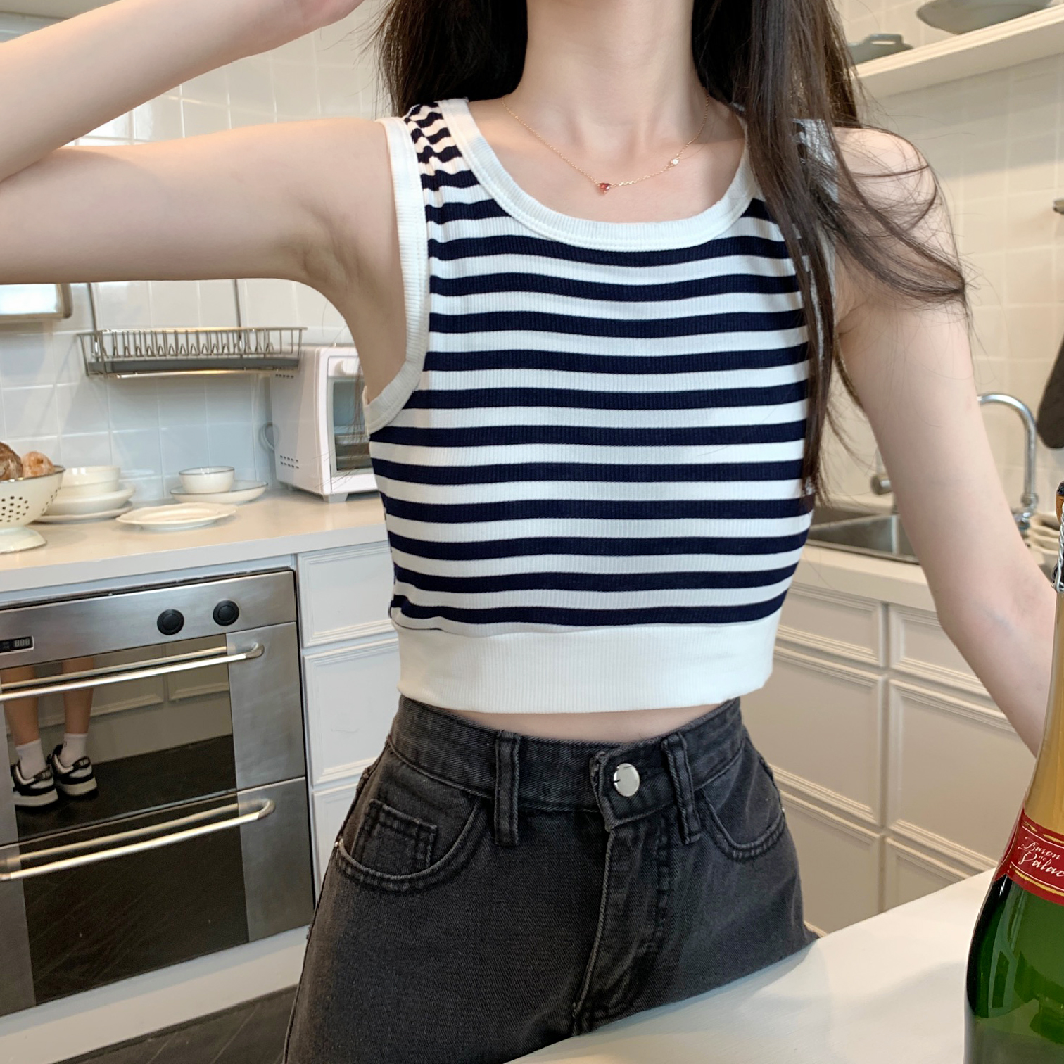 實拍港味新款條紋背心吊帶女夏季甜辣風ins外穿短款性感內搭上衣