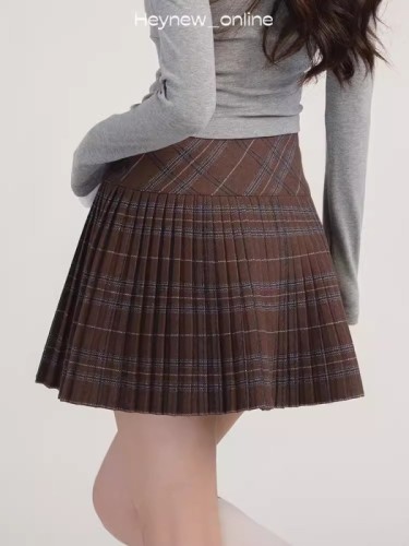 Stitched pleated skirt for women winter 2024 new high waist pleated skirt petite short skirt