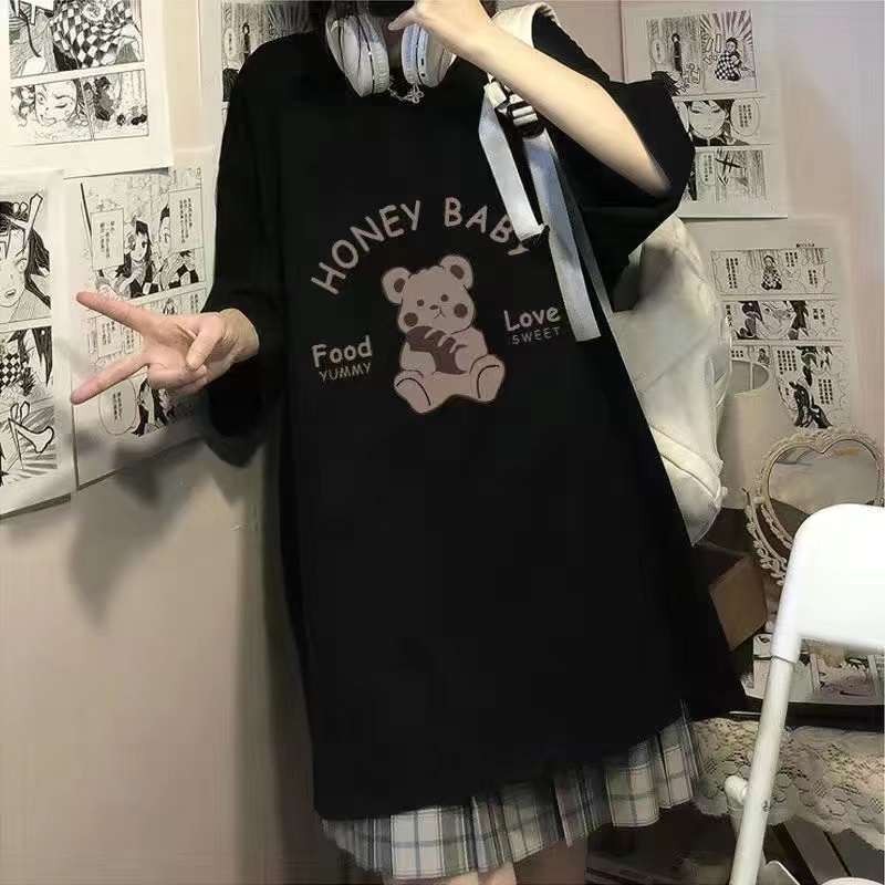 超火韓版短袖t恤女可愛設計感小眾寬鬆ins上衣學生2024新款潮衣服