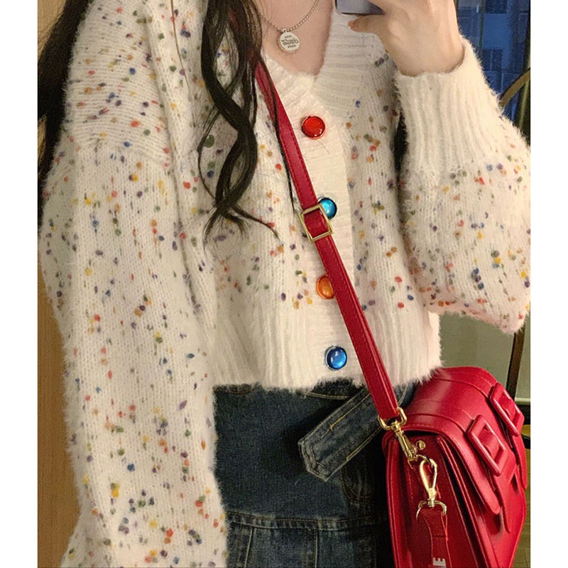 超好看奶fufu開衫v領毛衣女春秋短款慵懶風bf軟糯秋冬休閒針織衫