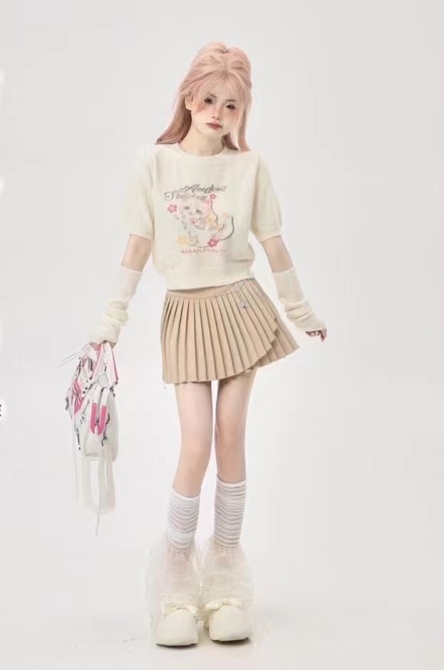 小個子甜辣可愛貓咪短款針織衫女早春新款寬鬆顯瘦上衣潮