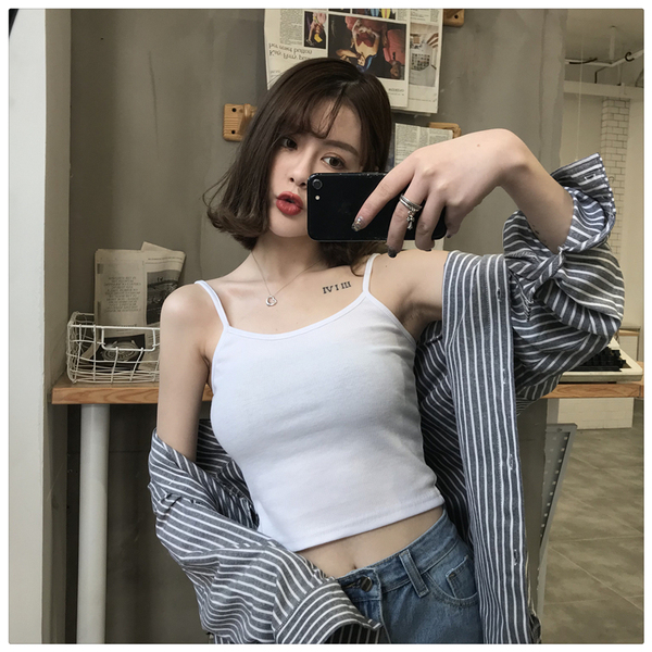 已出貨 純棉 32支 吊帶背心女夏性感露肩美背無袖上衣純色