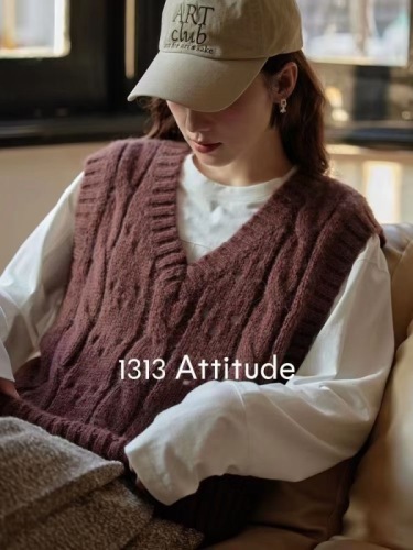 1313 stacked artifact!  Gentle Girl Flower Mist Purple 20% Wool V-Neck Vest Wool Knitted Vest