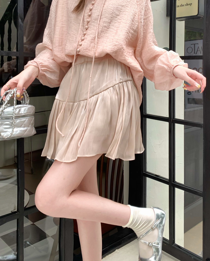 實拍 流光紗半身裙女2024春季新款高腰顯瘦百褶裙a字短裙子