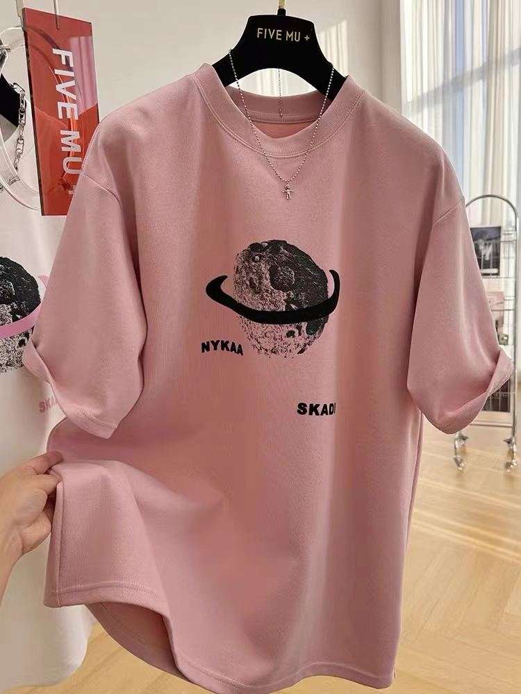 純棉印花圓領短袖T恤女打底衫半袖上衣