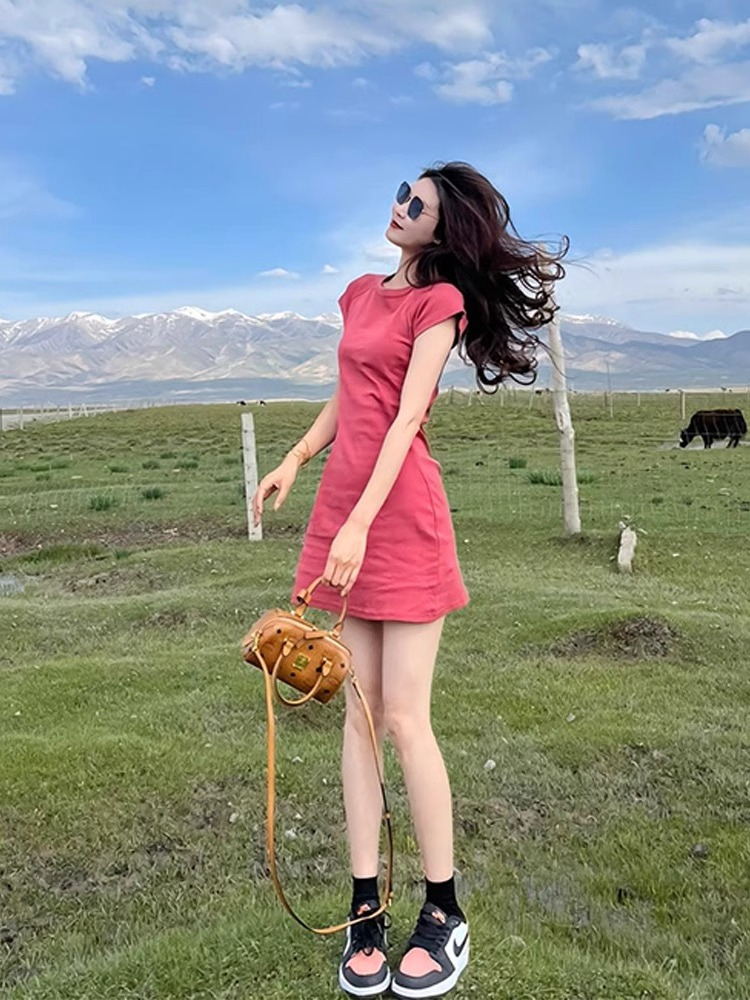 短裙夏季小個子氣質穿搭時尚減齡圓領T恤連衣裙初戀超仙約會裙子