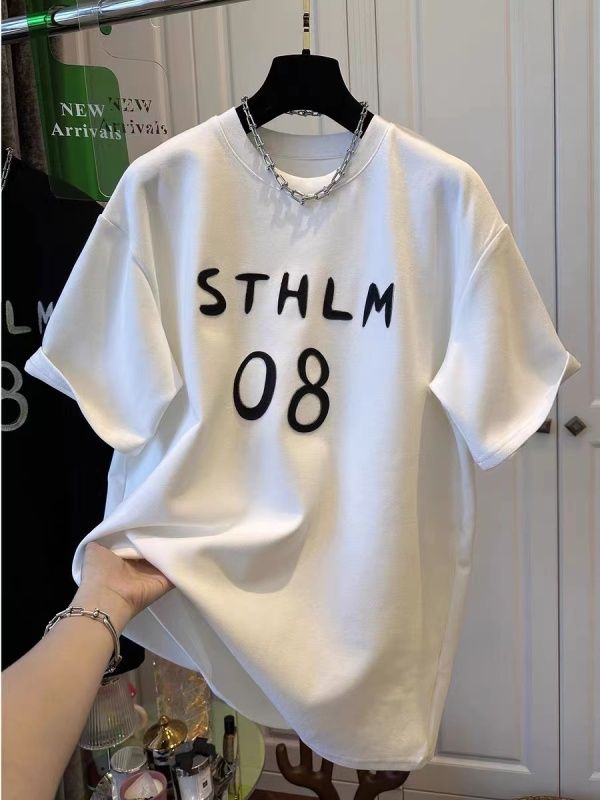 Kmi 韓版圓領磨毛字母短袖T恤女上衣寬鬆休閒減齡超好看24春