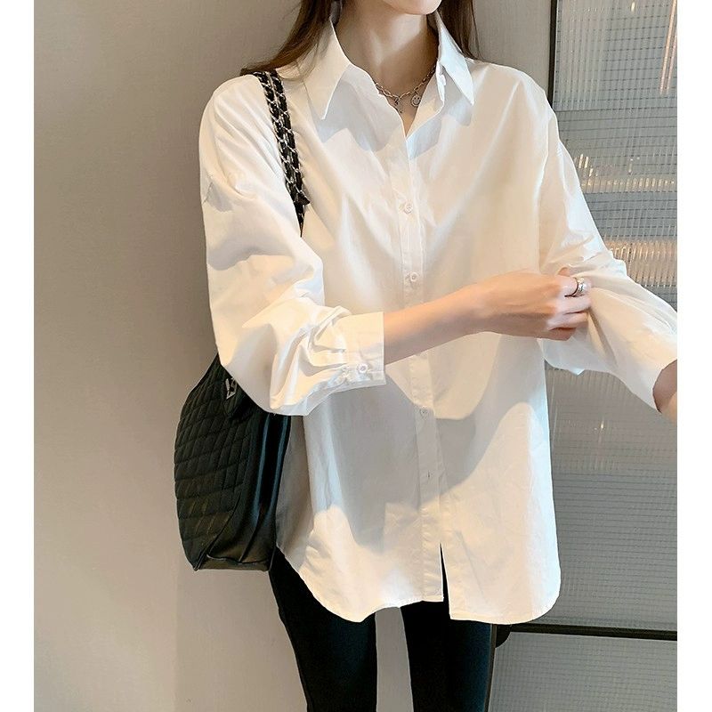 白襯衫女內搭2024年春季新款韓版設計感小眾洋氣上衣百搭長袖襯衣