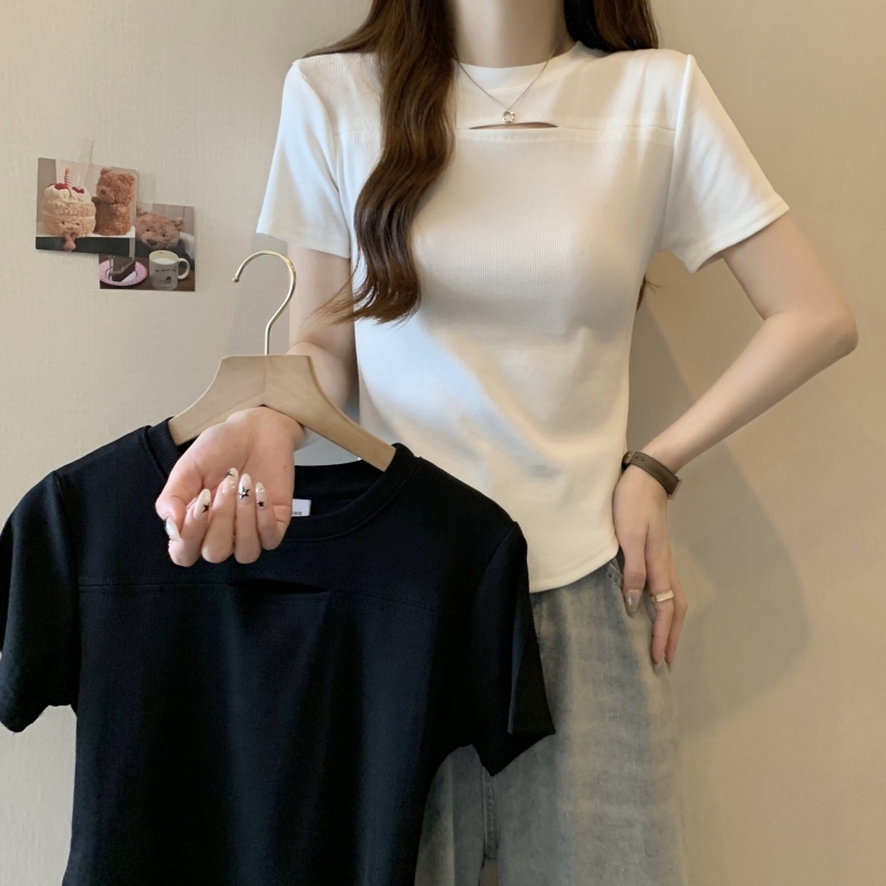 實拍  40支純棉 2024夏裝鏤空設計感小眾短袖T恤女百搭