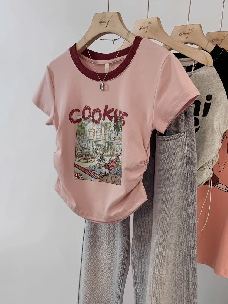Printed 40 count 92 cotton 8 spandex 210g back collar 200kg extra large size irregular short sleeves