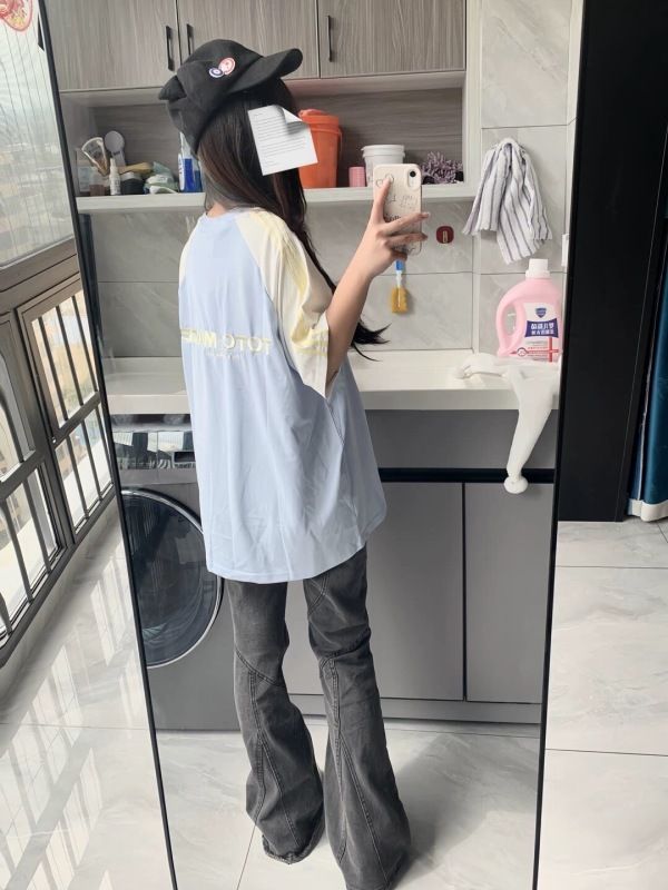 美式復古oversize撞色插肩短袖t恤女2024新款學生小個子ins潮上衣