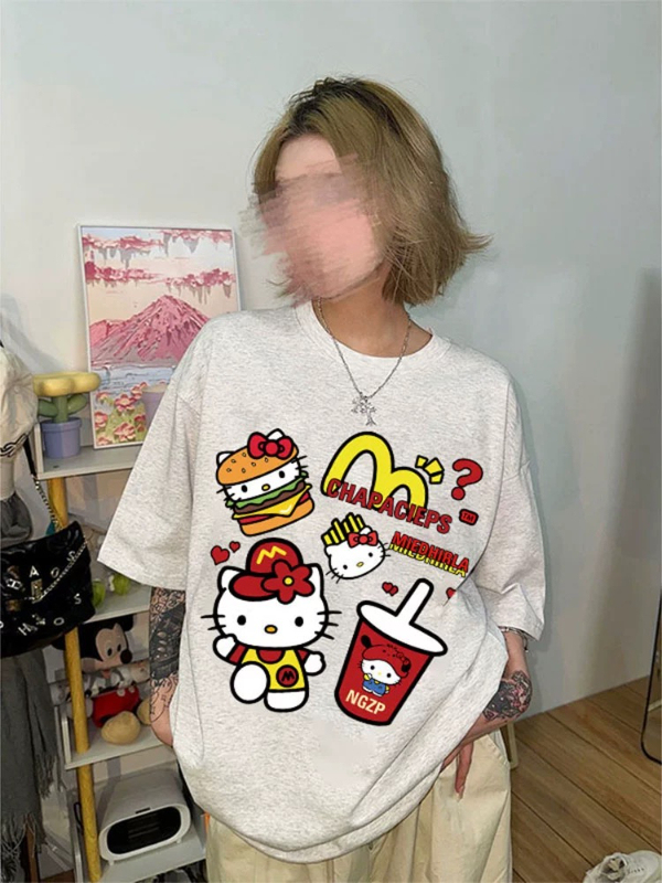 純棉夏季新款美式韓系可愛卡通短袖t恤女寬鬆減齡半袖上衣服