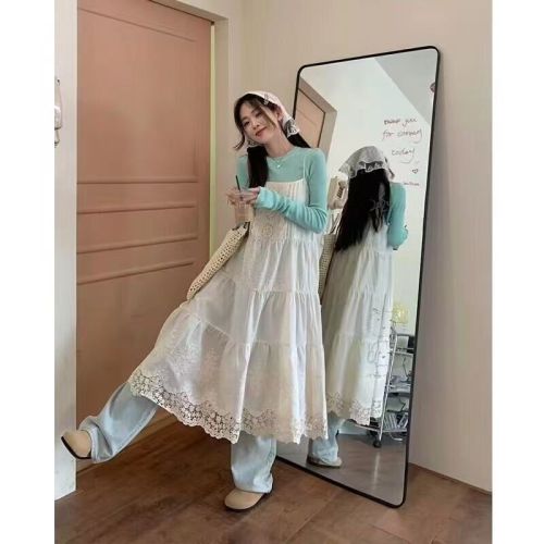 French Heavy Work Lace Straps Dress for Women Spring Style High-End Sense Layering Vacation Dress