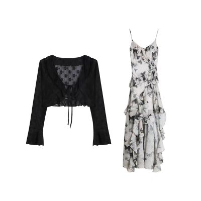 Matsumoto mourning butterfly skirt floral irregular suspender skirt early spring dress new ruffle skirt