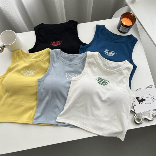 Korean style embroidered letter vest for outer wear, hot girl all-in-one inner base, breathable and beautiful back top