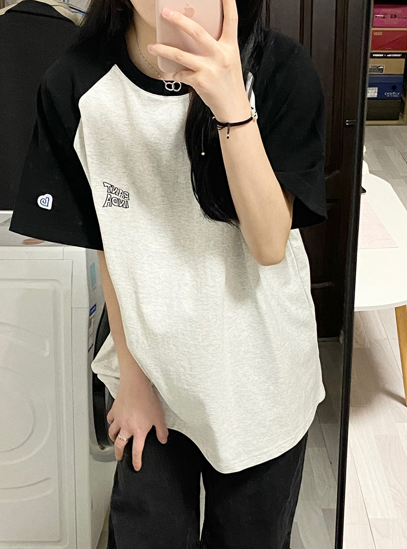 純棉210克精梳緊密後包領240斤大碼刺繡撞色t恤女