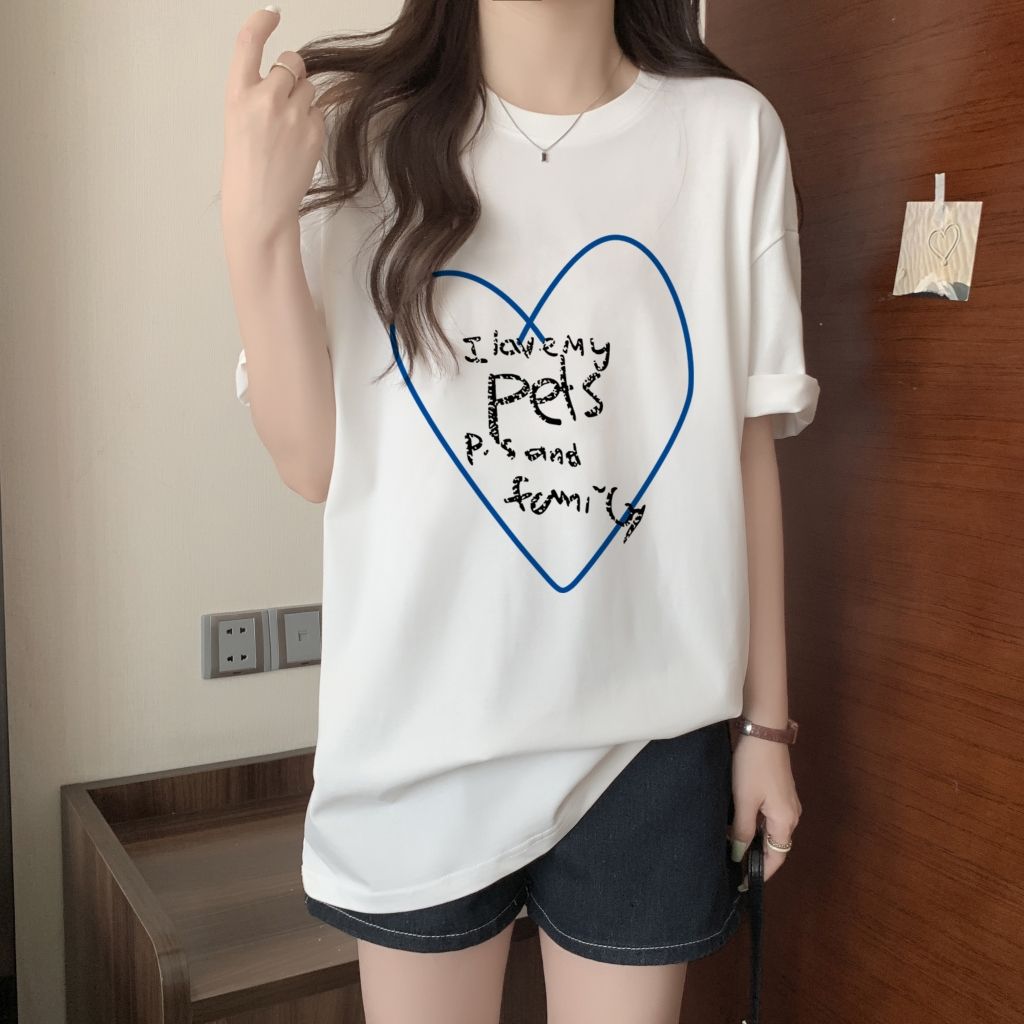 實拍 100%棉精梳純棉 印花夏裝短袖T恤女寬鬆韓版