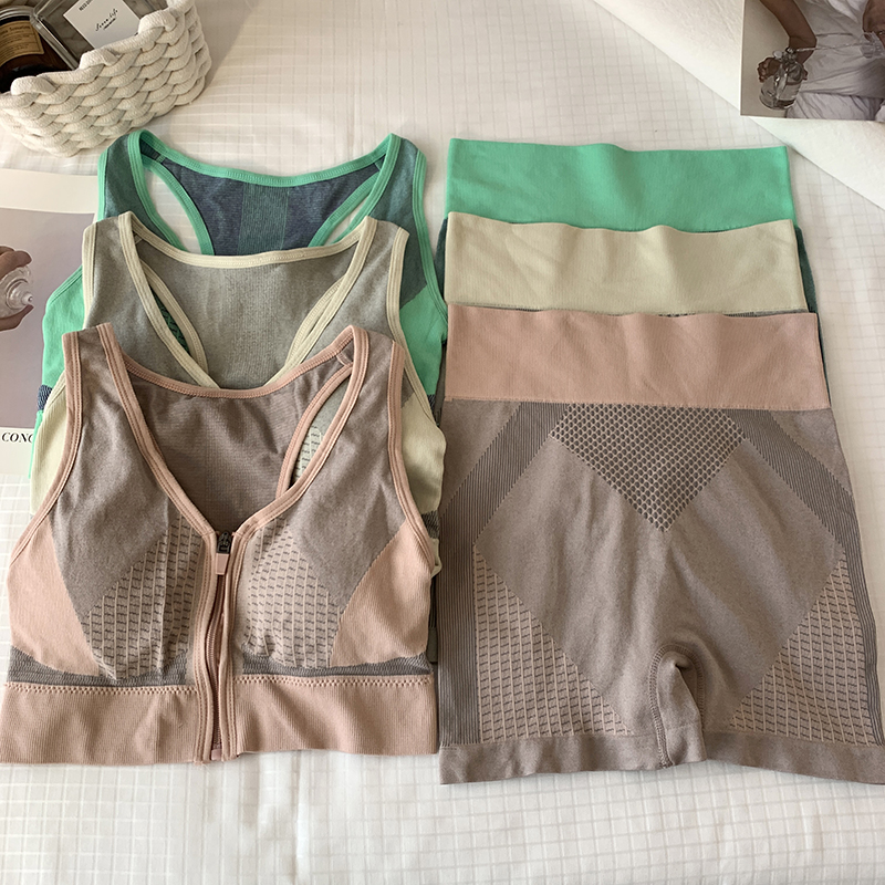 New cross-border beautiful back underwear front zipper sports suit women's anti-exposure chest-wrapped shorts yoga running shockproof