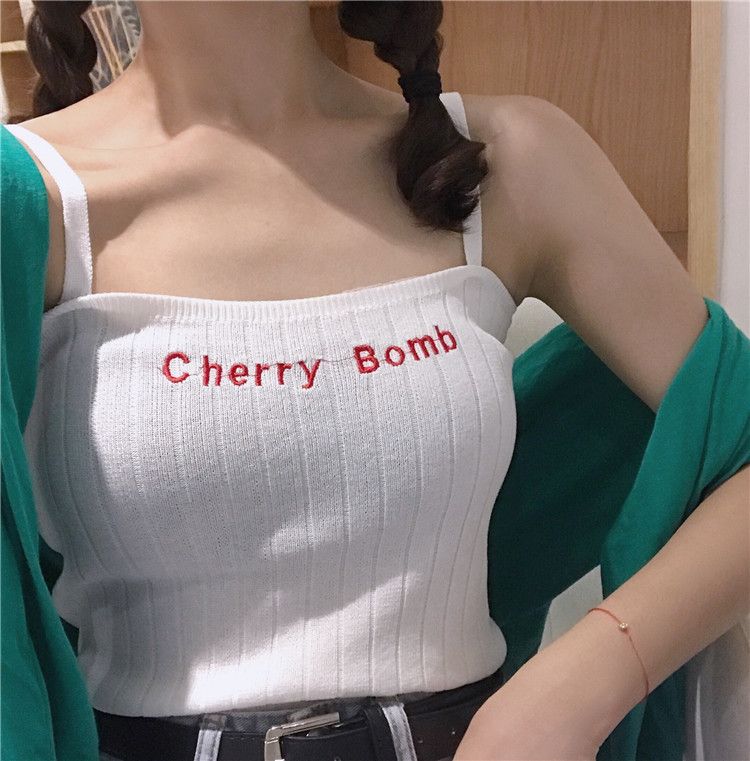 小背心夏裝2024新款港味復古chic字母刺繡學生吊帶上衣女