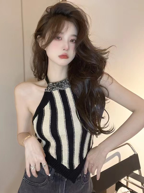 小眾設計感掛脖針織衫吊帶純欲短款內搭上衣女秋季辣妹小背心