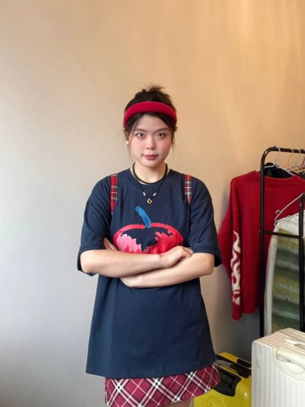 2024夏季新款100%純棉短袖t恤女寬鬆休閒學院風超好看半袖體恤衫