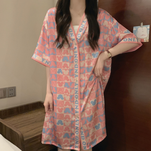 2009 real shot ~ plus size women's ice silk nightgown summer thin short-sleeved sexy internet celebrity style home dress