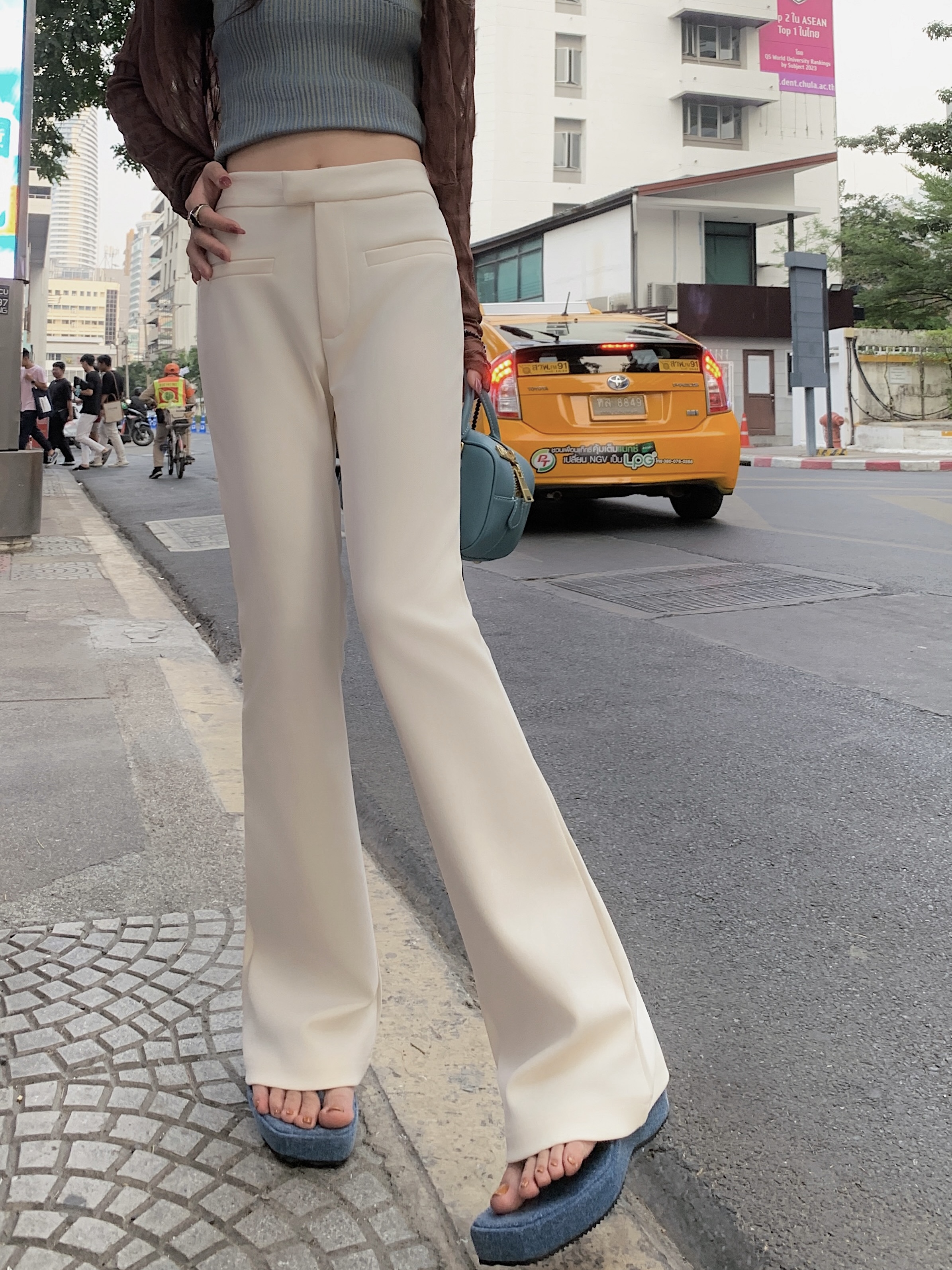 High quality model ~ black tight slimming trousers, new spring and summer versatile slim fit elastic slightly flared casual pants