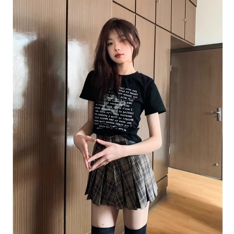 純棉210克40支奧代爾帶彈力直播品質前 印花修身短袖t恤女