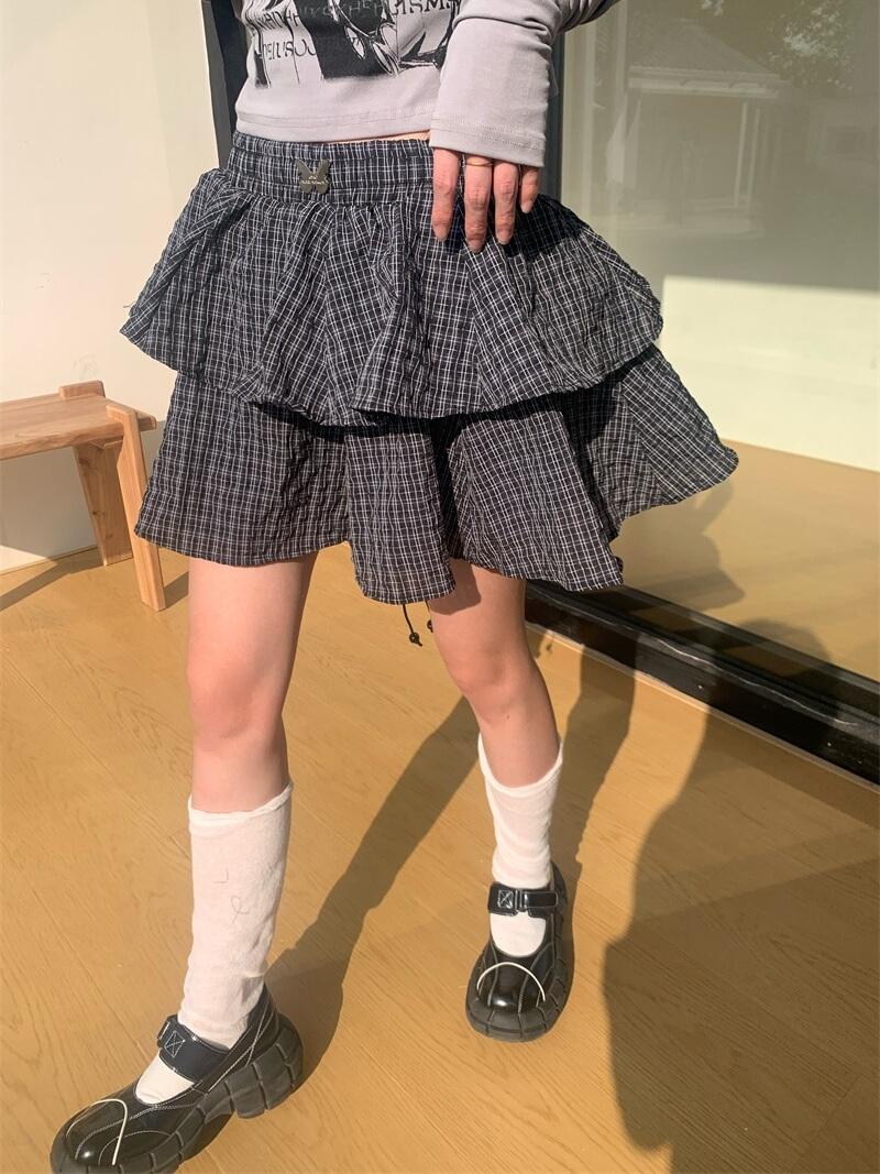 提花格/原版面料+內里/質量#蛋糕裙格子蓬蓬裙短裙半身裙