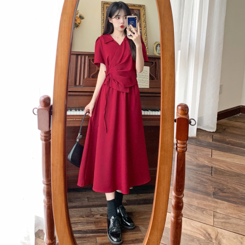 Actual shot of 2 colors~Large size women's new summer style light mature style Hong Kong style high-end waist slimming suit dress