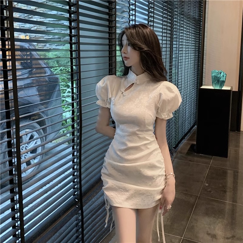氣質新中式連衣裙夏季新款女溫柔風收腰顯瘦針織裙子包臀連衣裙