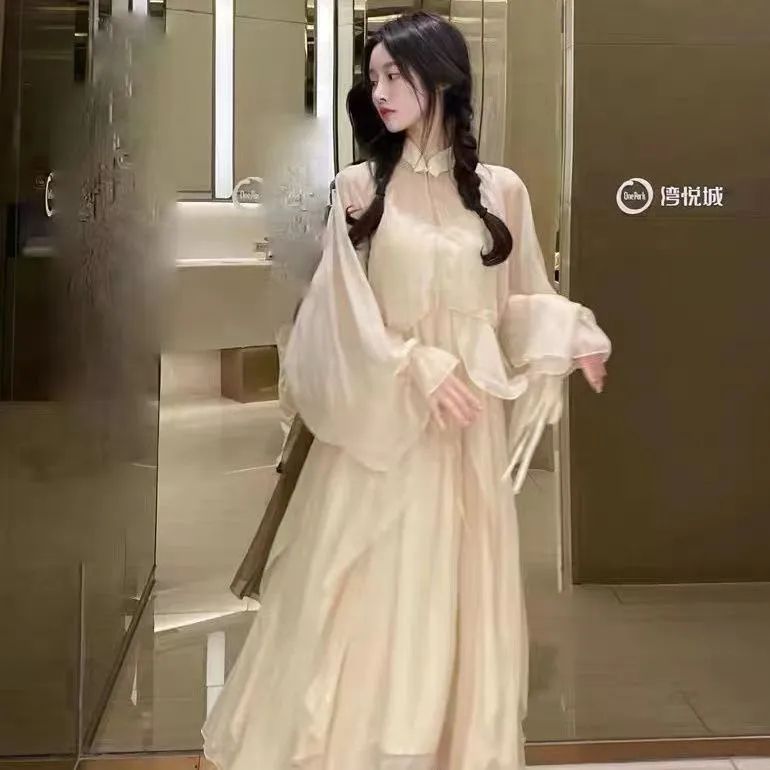 復古新中式超仙吊帶連衣裙套裝女夏季顯瘦薄款防曬開衫吊帶連衣裙