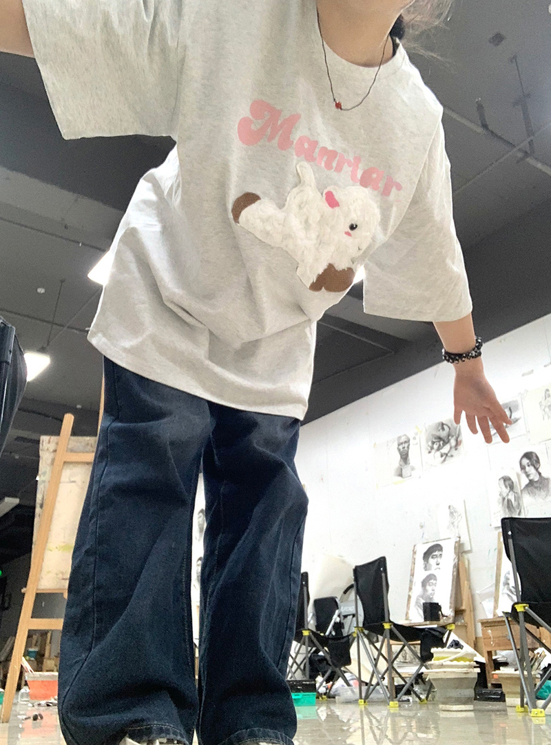 純棉210克精梳緊密後包領240斤大碼原版刺繡T恤女