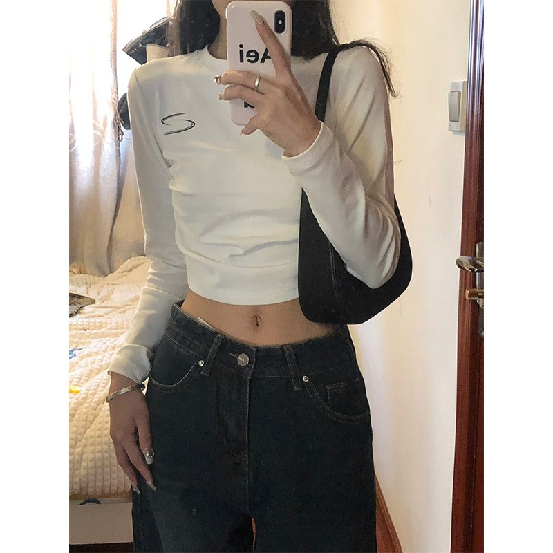 印花40支210克92棉8氨綸後包領純欲甜辣小眾長袖女