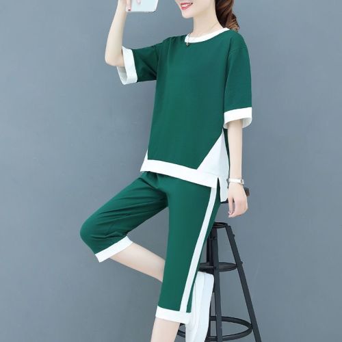 夏季韩版时尚运动服新款气质休闲套装女大码短袖七分裤两件套