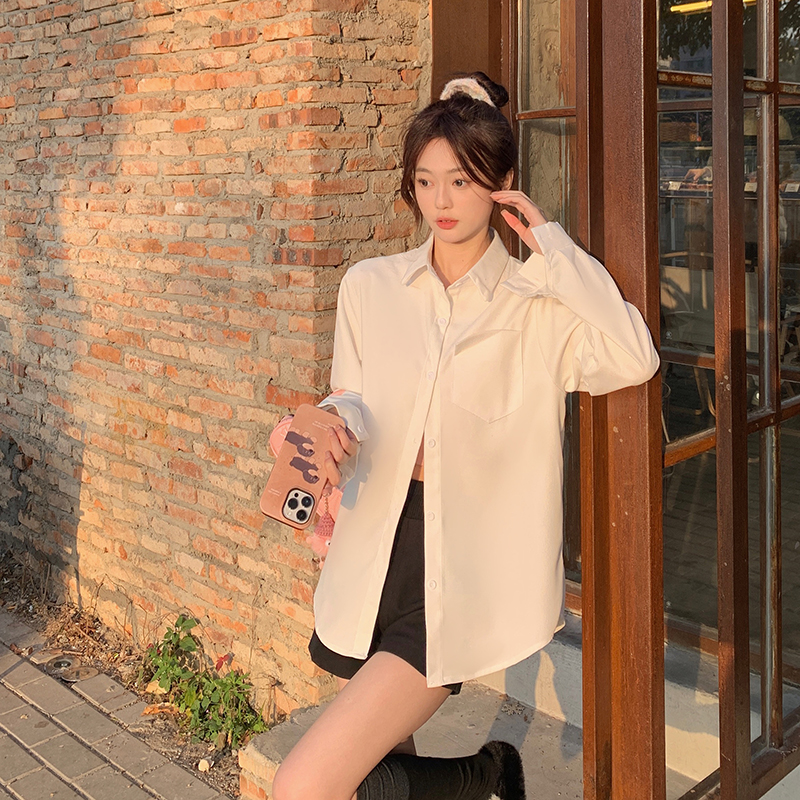 實拍  韓系設計感小眾顯瘦襯衣新款修身百搭上衣女