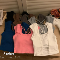 Actual shot ~ Summer new hot girl right shoulder vest cross design backless women's outer top with breast pads