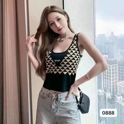 辣妹格子背心吊帶女春夏百搭字母撞色棋盤格內搭外穿設計感短款