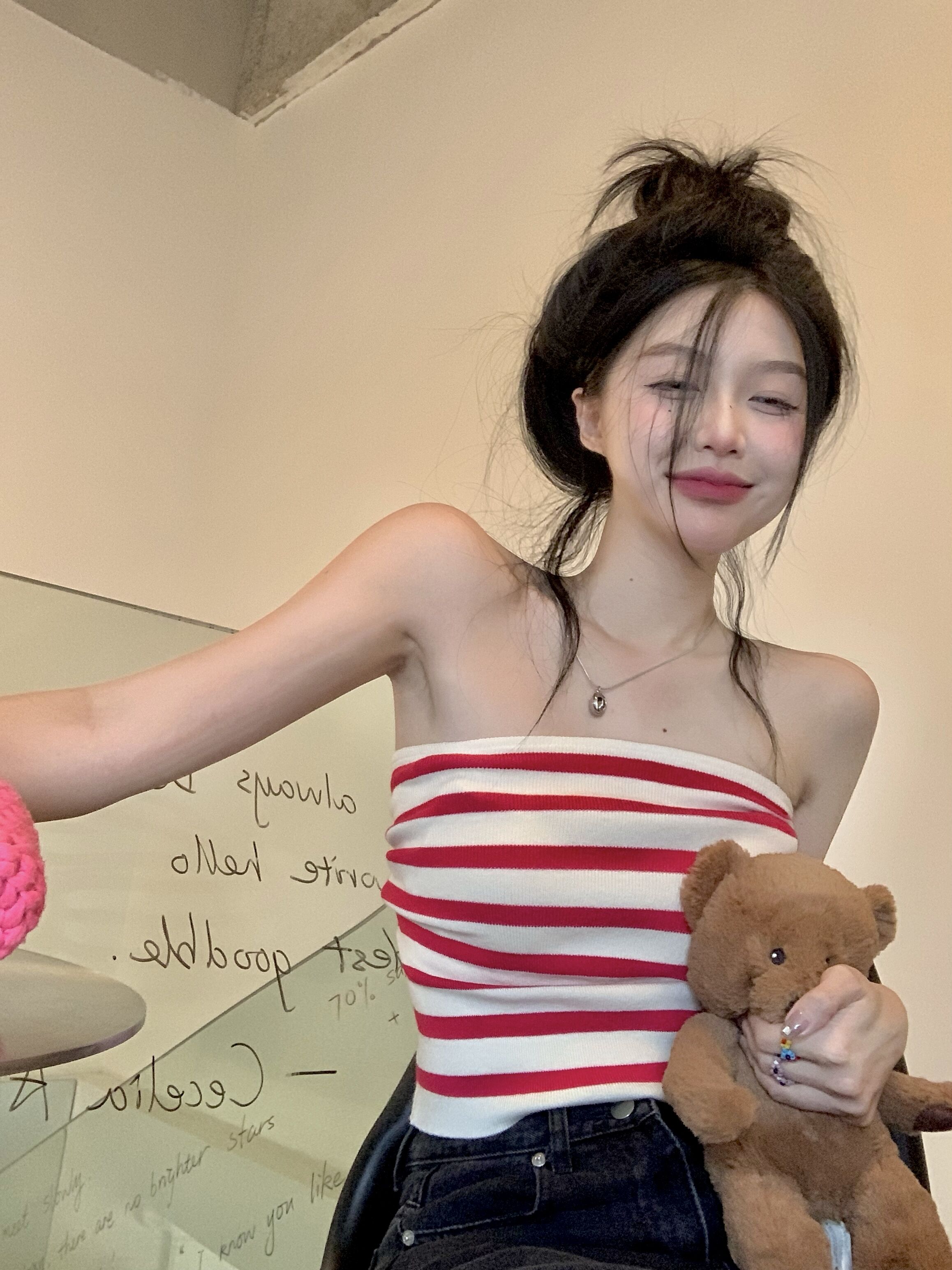 純欲風性感條紋抹胸外穿小吊帶背心女熱辣妹獨特别致絕美bm短上衣