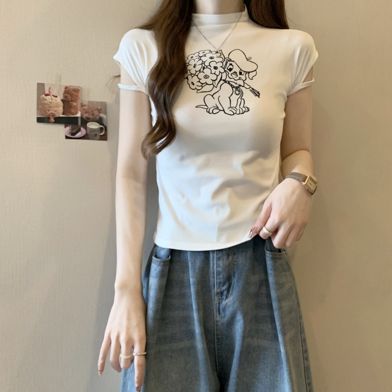 實拍  40支純棉 2024夏裝印花短袖T恤女設計感小眾