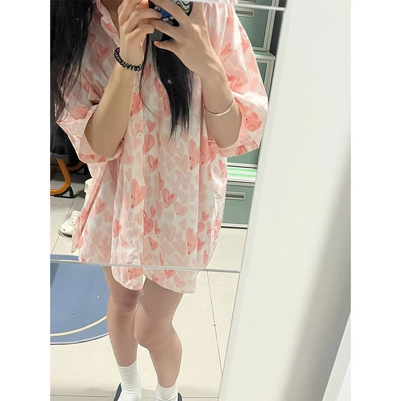 原版布料質量+鏈條 愛心獨特别致復古日系襯衫女