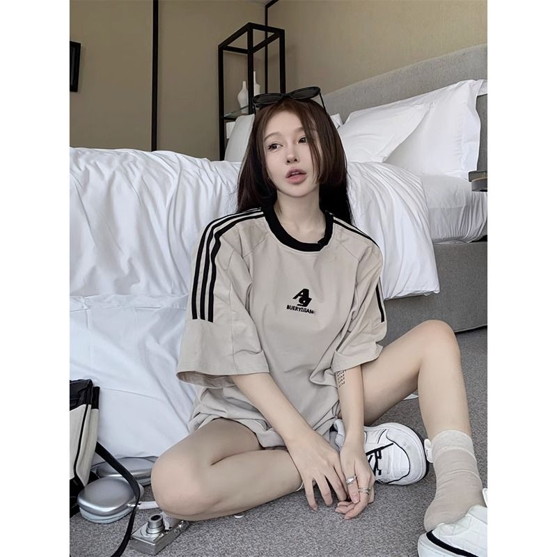拉條+繡花21支超爽棉200克後包領240斤大碼條紋短袖女