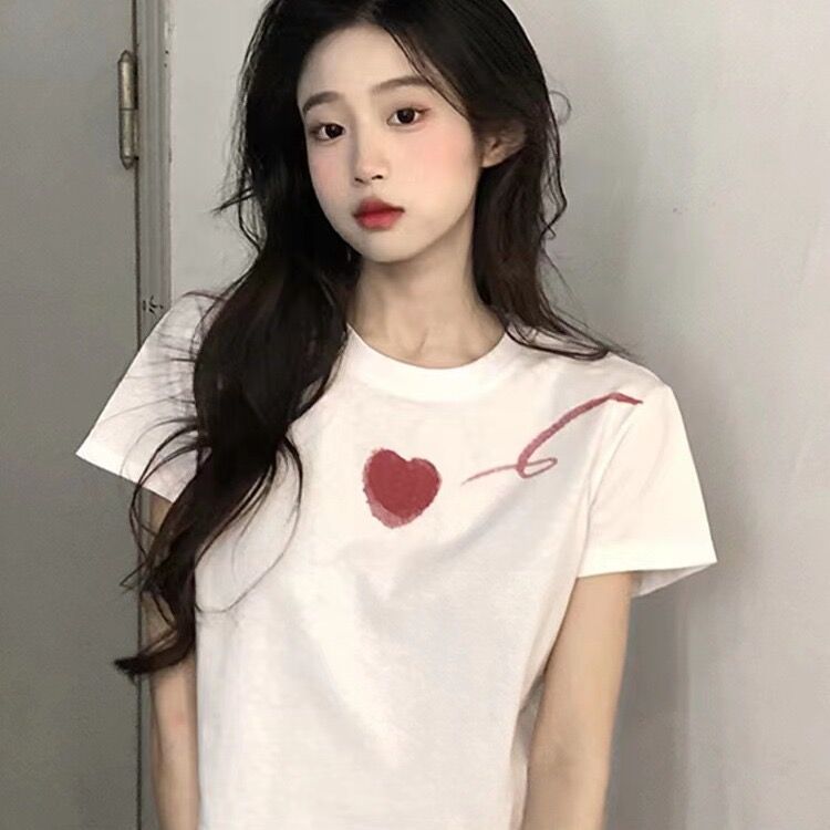 白色短袖t恤女正肩夏季2024新款設計感小眾純棉高腰短款半袖上衣