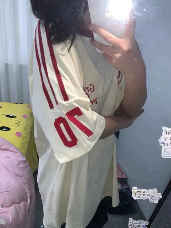 美式復古設計感字母蝴蝶結2024春季新款條紋寬鬆短袖三條槓T恤