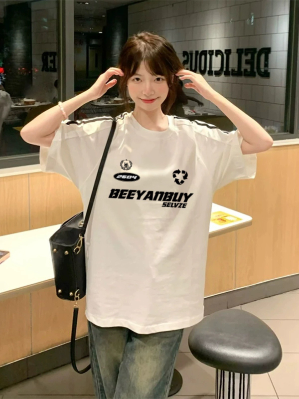 白色短袖t恤女2024新款春季學生純棉設計感小眾洋氣獨特别致上衣