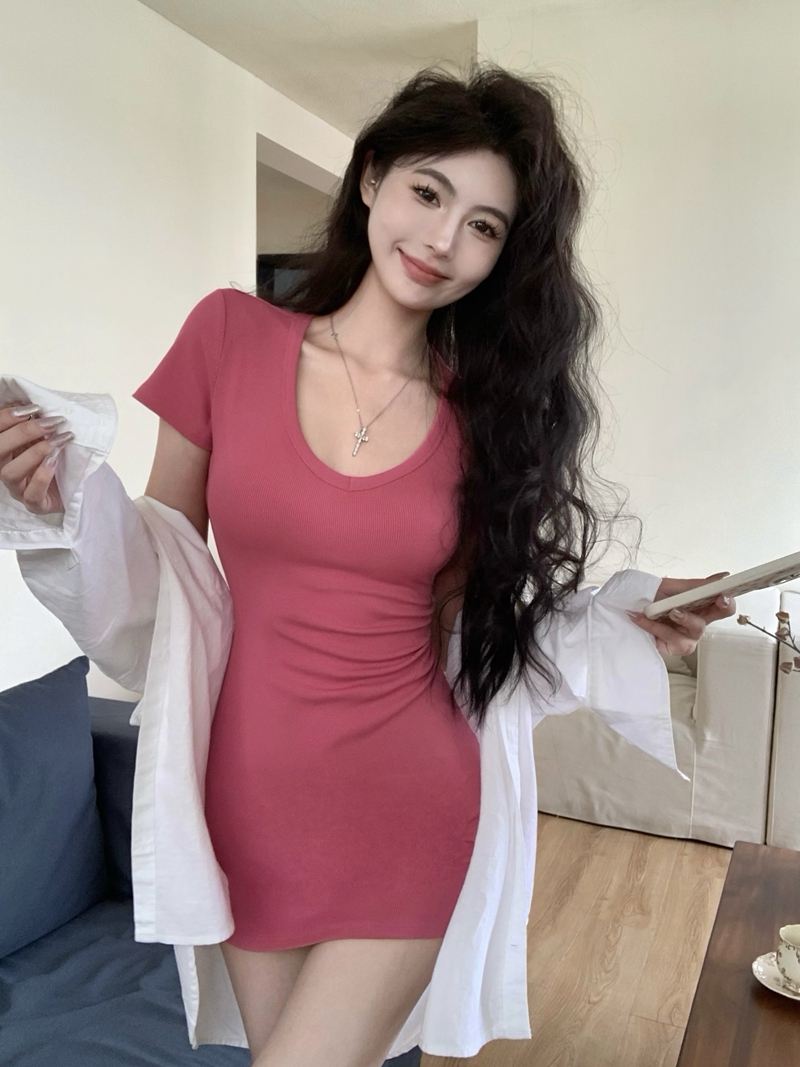 實拍夏季小個子辣妹緊身包臀連衣裙女修身甜辣御姐短裙子