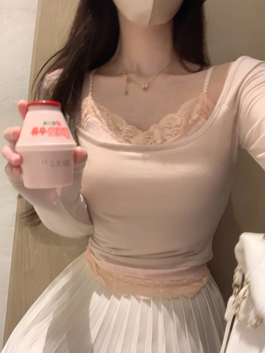 Real shot ~ 2024 spring new long-sleeved bottoming shirt, beautiful sweet and spicy top two-piece set for women
