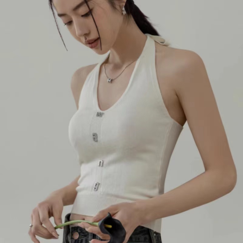 港風性感掛脖吊帶上衣女內搭純欲辣妹美背修身針織背心打底外穿夏