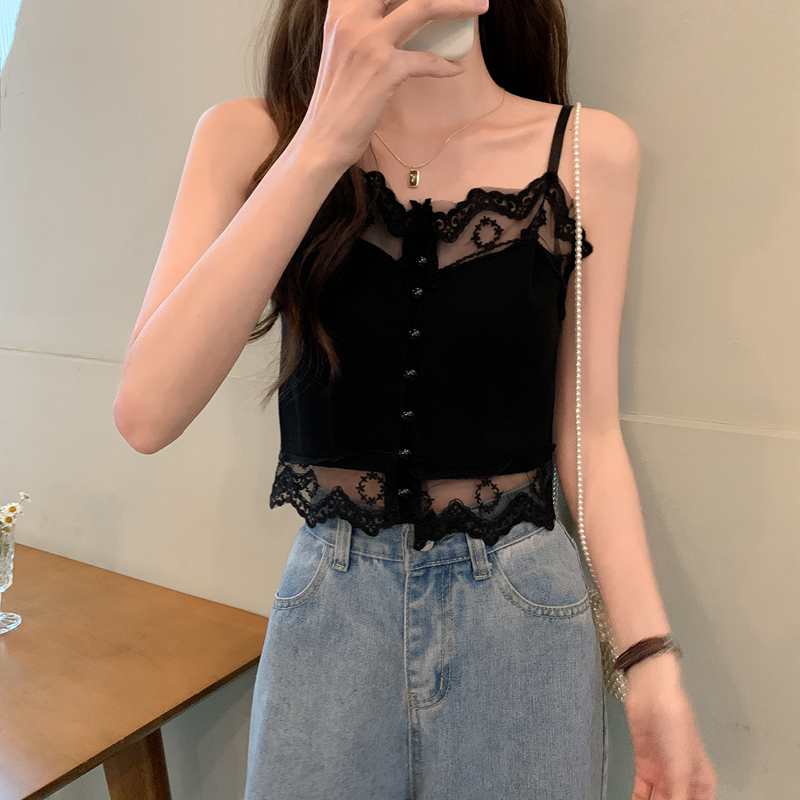 吊帶背心女打底設計感小眾法式白色花邊辣妹內搭上衣冰爽絲